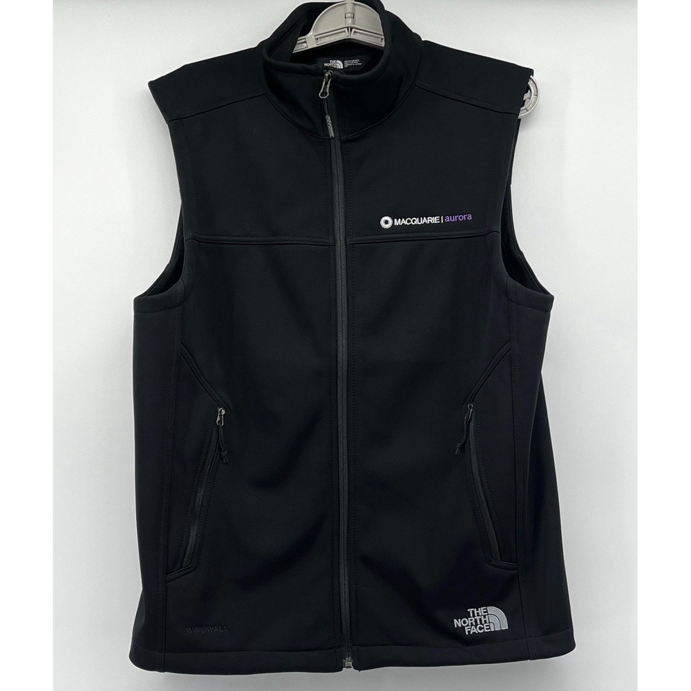 The North Face Windwall Softshell Mens Small Logo Sleeveless Black Full Zip Vest